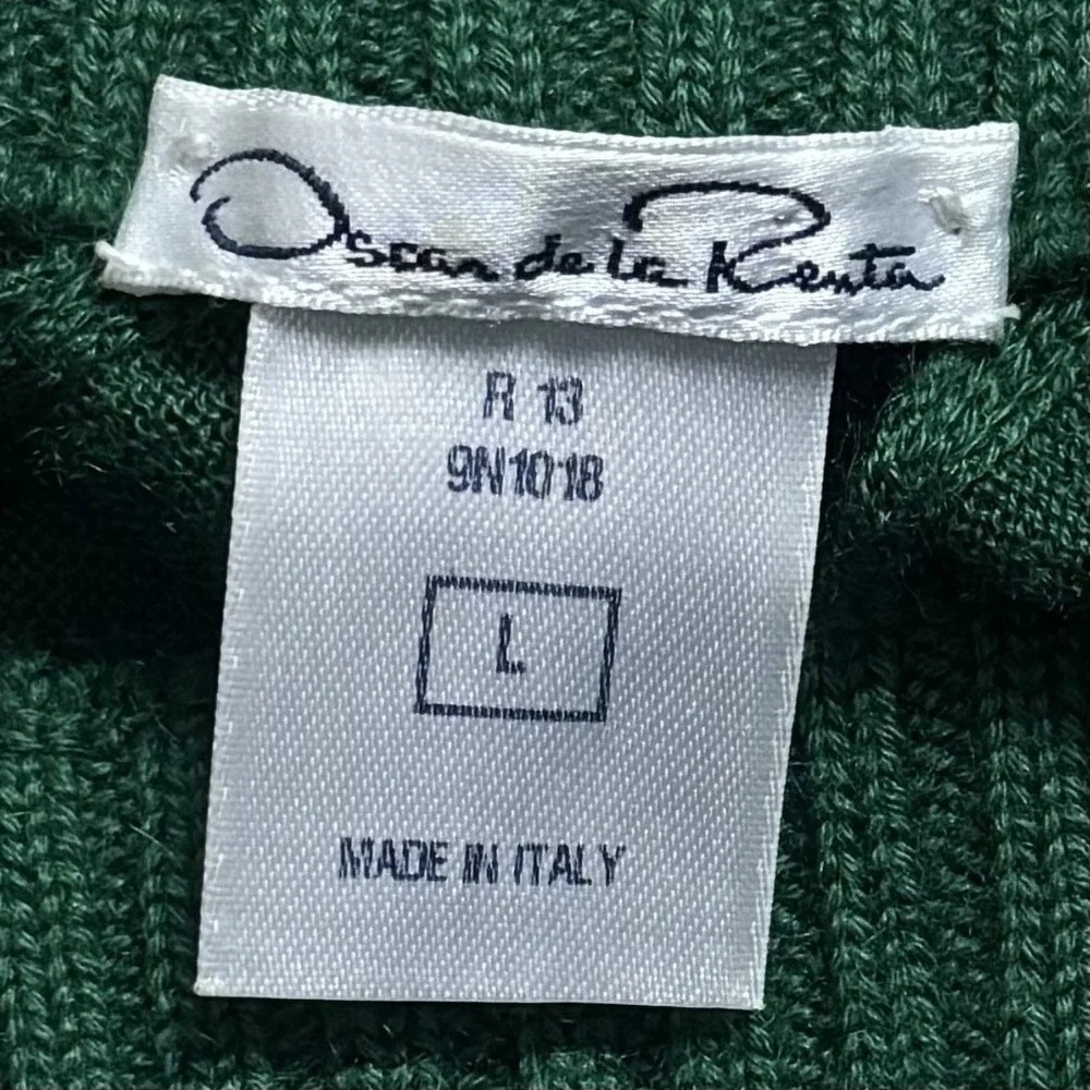 Oscar De La Renta Forest Green Silk‎ Cashmere Crop Cardigan Luxury Old Money L